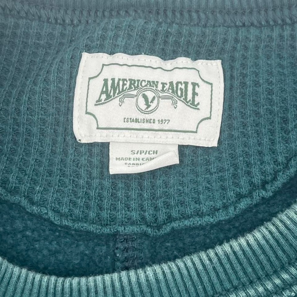 American Eagle Forest Green Peace Heart Crewneck Sweatshirt Sz S - Picture 5 of 6